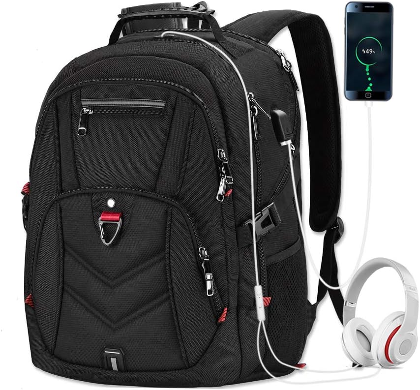 NEWHEY Laptop Backpack 17 Inch Business Travel Backpacks for Men Women Extra Large Waterproof TSA Anti Theft College Bookbags with USB Charging Port 17.3 Gaming Computer Backpack 45L, Black