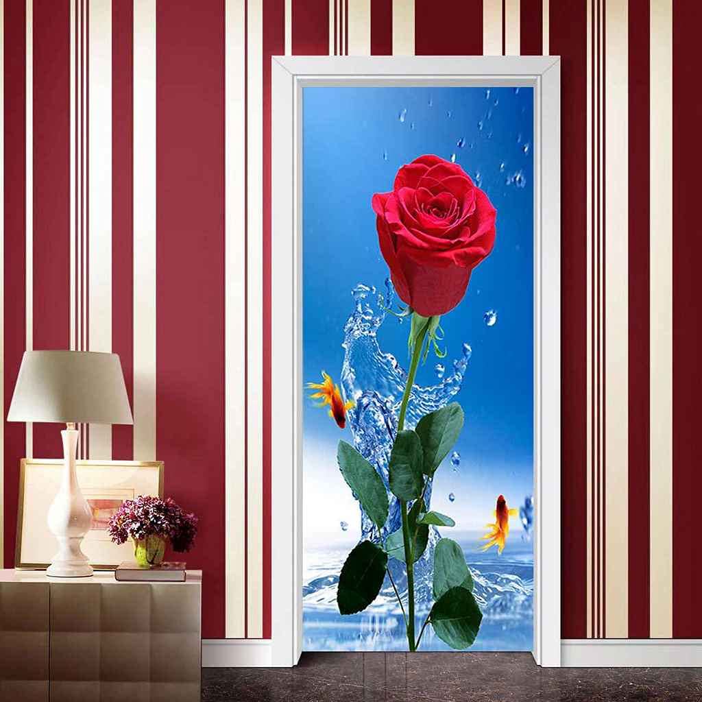 Stickers Porte 77X200Cm 3D Trompe L'Oeil Paysage De Mer Bleue Autocollant De Porte Wall Mural Poster De Porte Amovible Adhésif Papier Peint Salon Chambre Salle De Bain Décoration