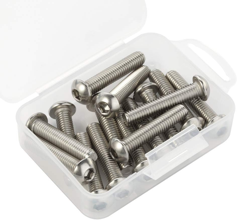 M8-1.25 x 35mm Button Head Socket Cap Screws Bolts, Stainless Steel 18-8 (304), Full Thread, Bright Finish, Quantity 10