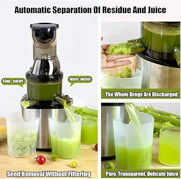 Stainless Steel Juicer Machines, Cold Press Juicer Machines With 3.2 Large Feed Chute, Slow Masticating Juice Extractor For Fruit And Vegetable, High Juice Yield Easy To Clean