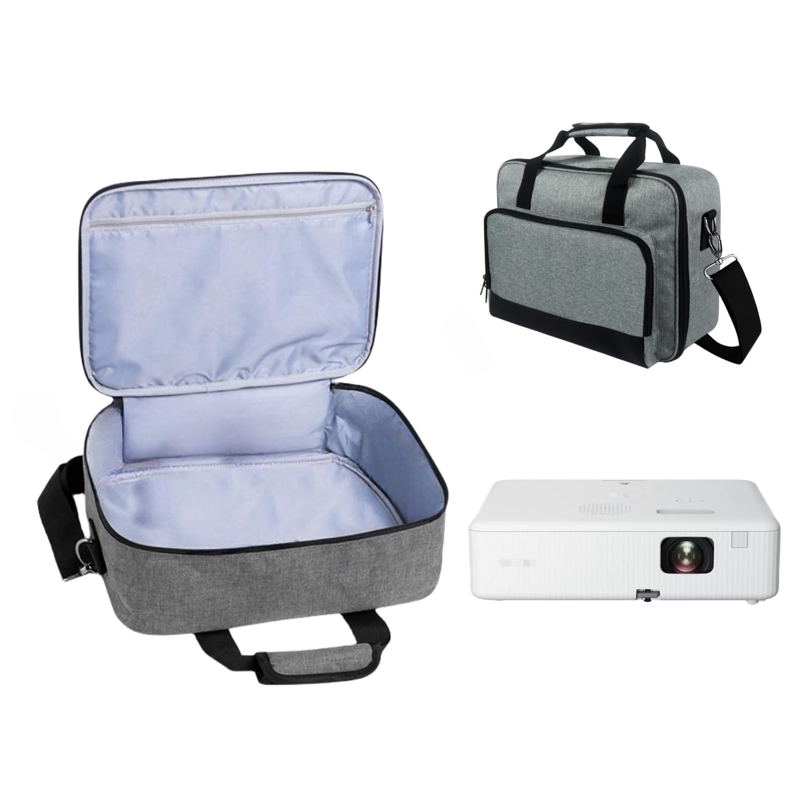 Tragetasche für Epsons CO-W01 Projektor, Tragetasche für Epsons CO-FH02, VS260, ViewSonicss M2W WXGA Projektor mit Taschen und verstellbaren Schultergurten, Grau