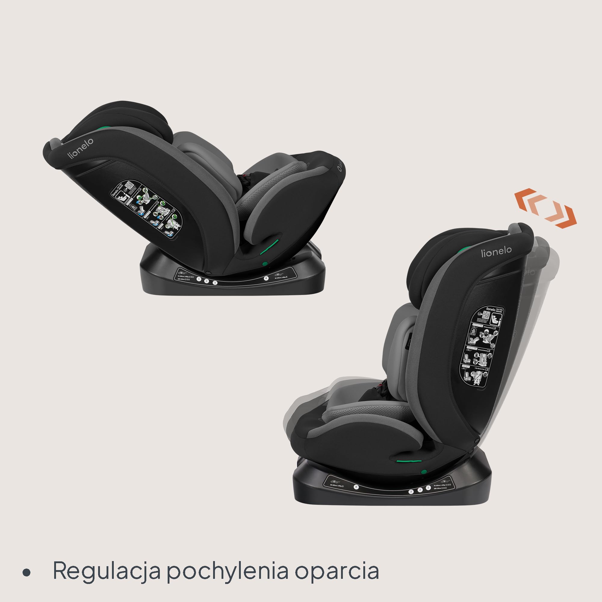 Lionelo Aart i-Size fotelik samochodowy dla dzieci, grupa 0/1/2/3, 40-150 cm, 0-12 lat, uniwersalny montaż na pasku, regulowany zagłówek z pianki memory, oparcie wsteczne i przednie, zdejmowany