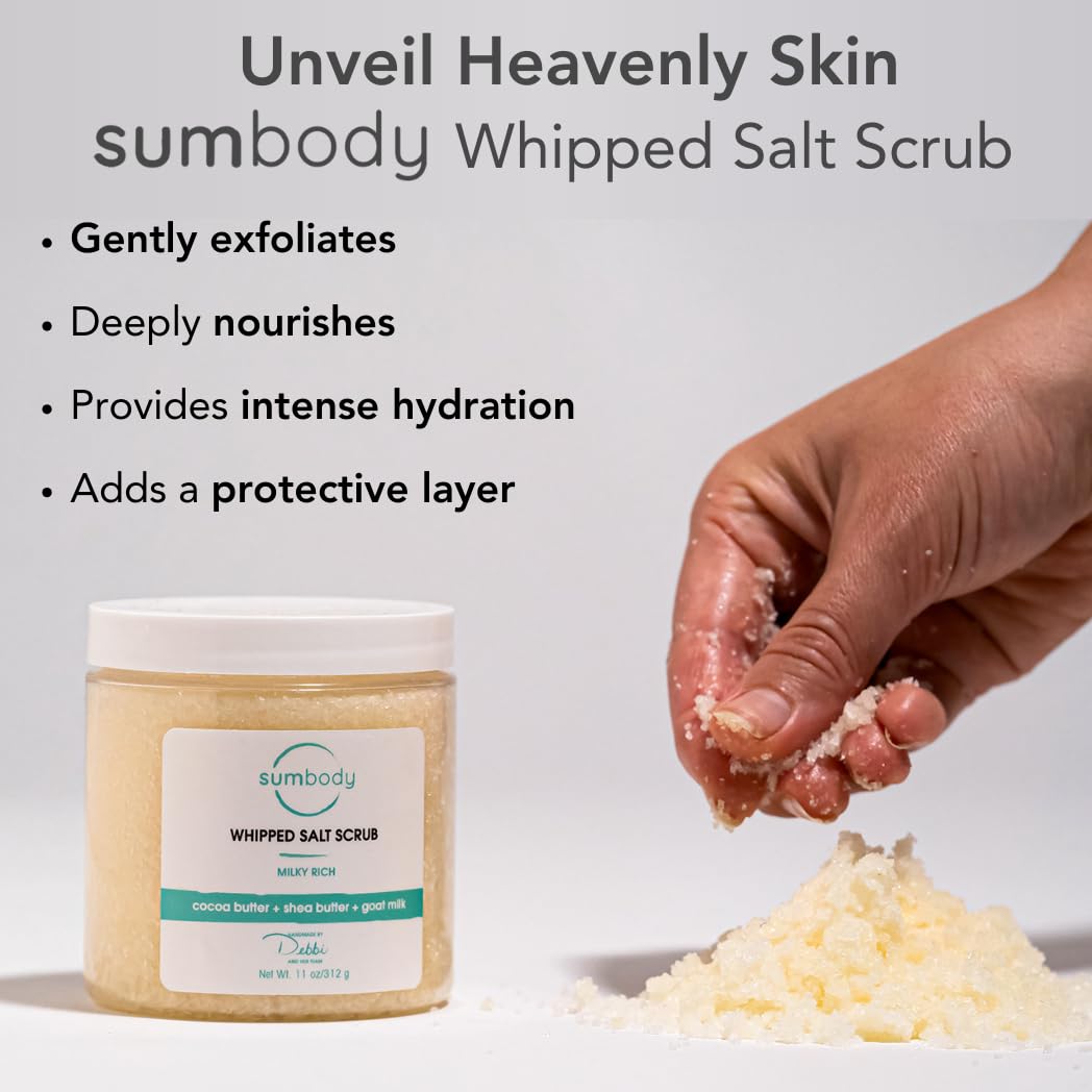 Sumbody Whipped Sea Salt Scrub Milky Rich - Goat Milk Exfoliating Body Scrub for Skin, Moisturizing Foot & Hand Scrub, Hydrating Bath & Body Exfoliator for Men and Women, Made in USA