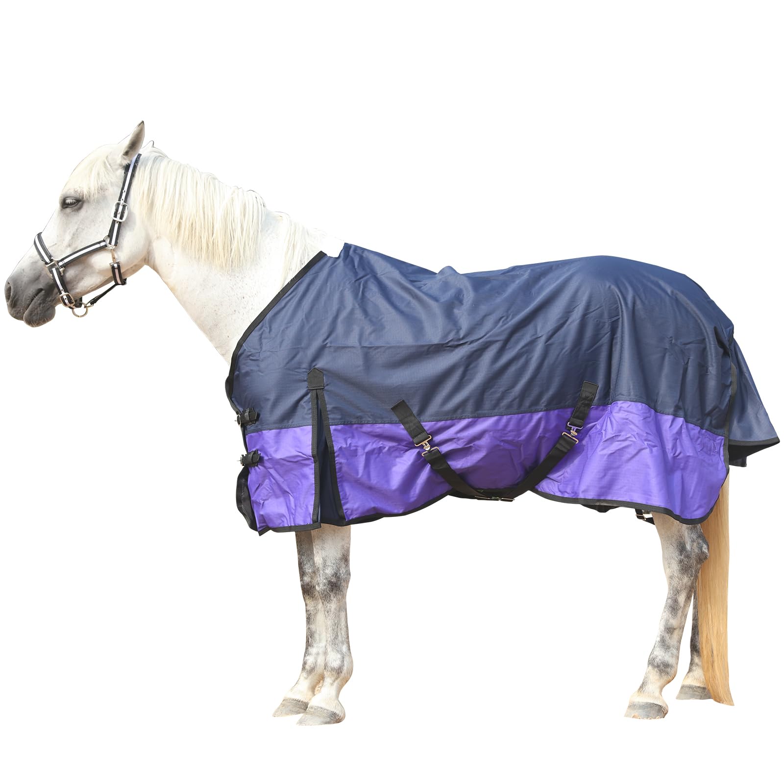 Gallopoff Lightweight No Fill Horse Rug – 0g Waterproof & Breathable Standard Neck Turnout Rug Rain Sheet for Horses Navy Blue 6'9"