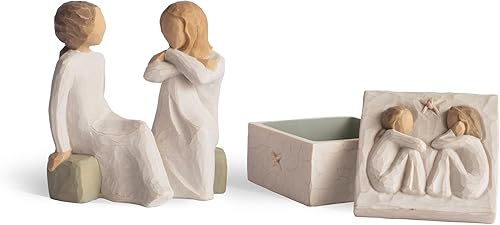 Willow Tree Figura de corazón y alma más caja de recuerdos de la amistad, juego de 2 piezas esculpido pintado a mano