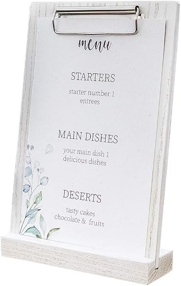 Wooden Table Menu Stand with Clip - Wood Sign Holder Standing Clipboard, Wooden Retail Sign Display Holder, Wedding Sign Holder Stand for Table, Clip Boards, Store Sign Stand, Menu Board, Menu Holder