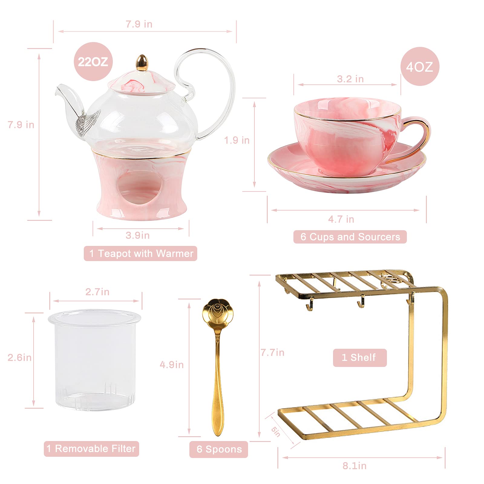 Amazon | ピンクティーセット マーブルティーカップセット