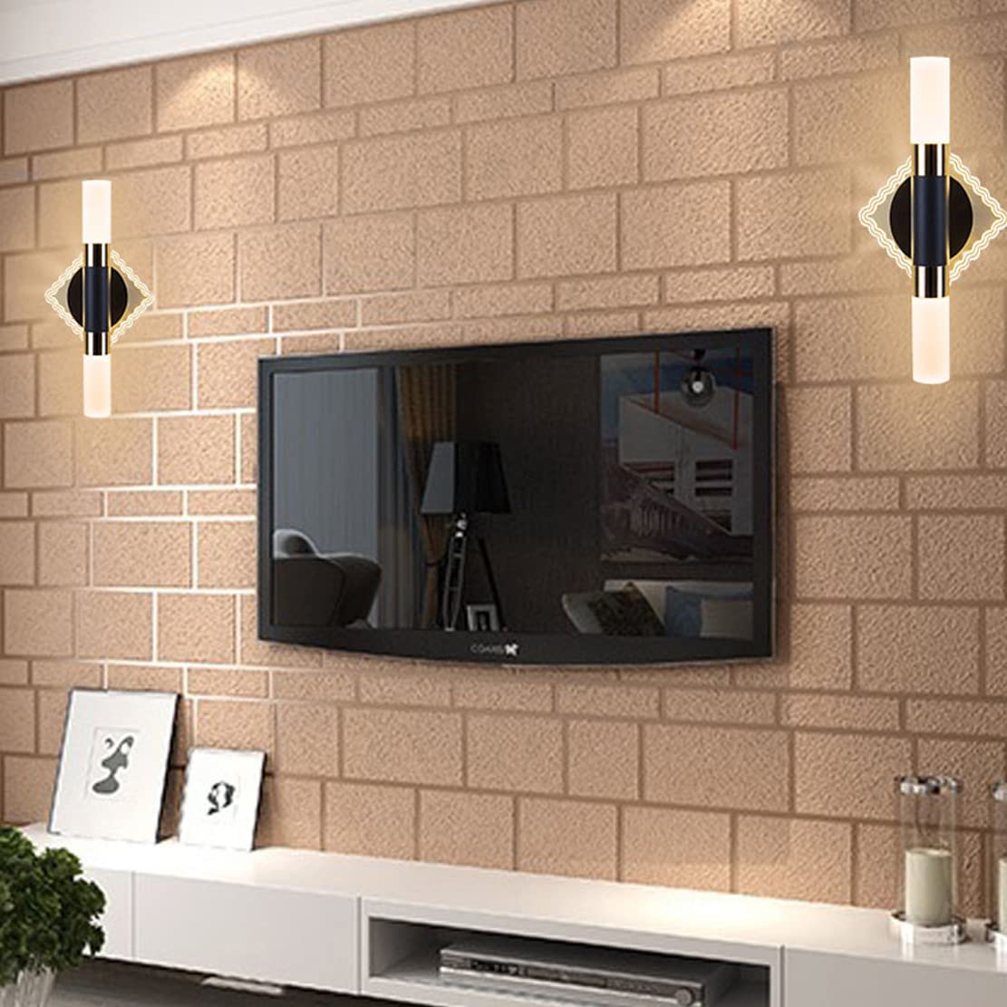 7W LED Wandleuchte mit Schalter und Stecker Schwarz Innen Wandlampe mit Kabel für Steckdose Schlafzimmer Warmweiß Wandbeleuchtung Modern Design Treppenlicht, 560lm