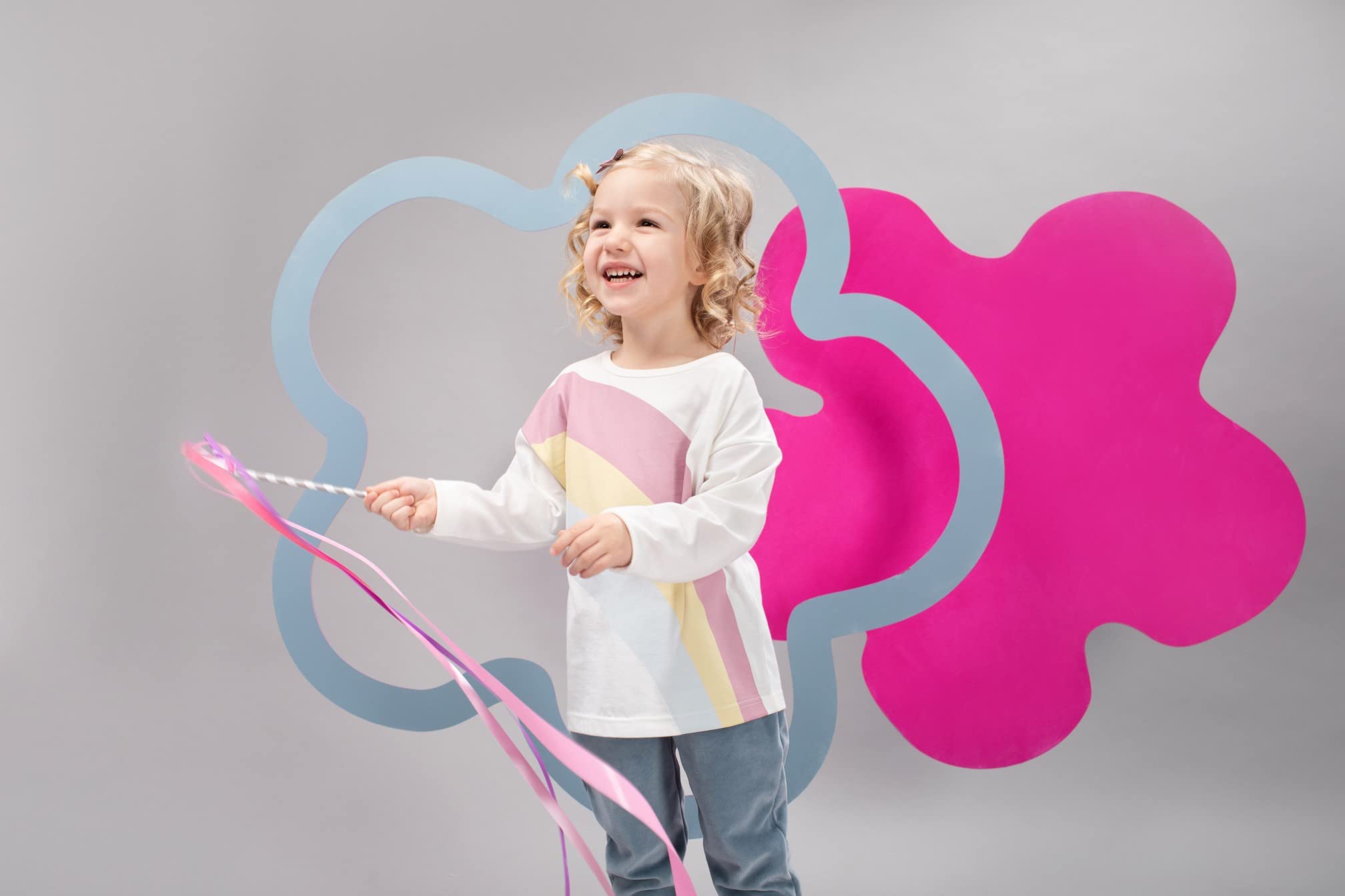 Pinokio Baby Blouse Long Sleeve Romantic, 100% Cotton écru with Rainbow, Girls rozm. 68-122 (86), écru, 86 cm
