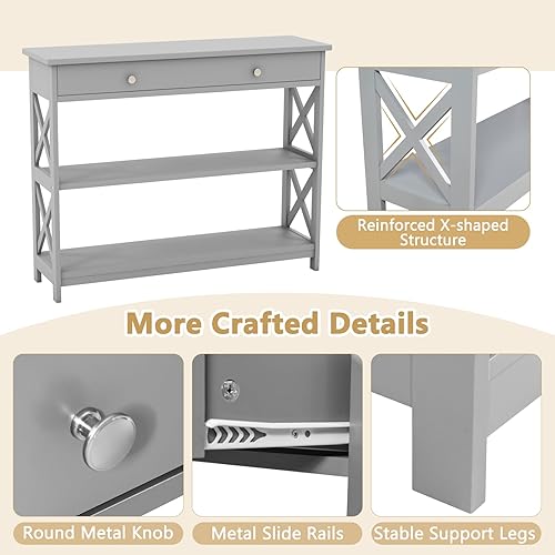 Miniatura 7 de GOFLAME Mesa de sofá consola de 39 pulgadas con cajones, mesa de entrada estrecha de 3 niveles con estantes de almacenamiento para sala de estar