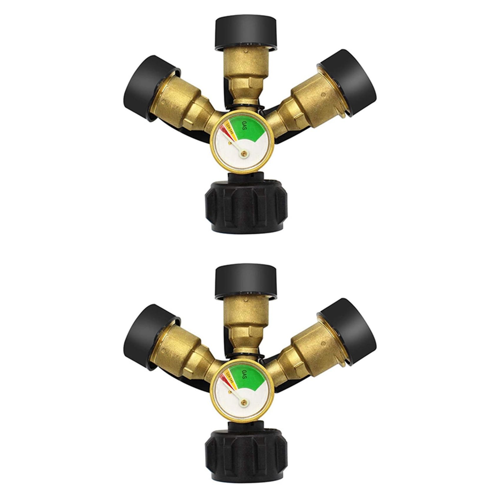 Jnchdghwa Yellow 2X 3 Way Propane Splitter With Gauge And Shut-Off Valve, 3 Y Propane Gas Splitter, Propane Lp Tank Tee Gauge Adapter