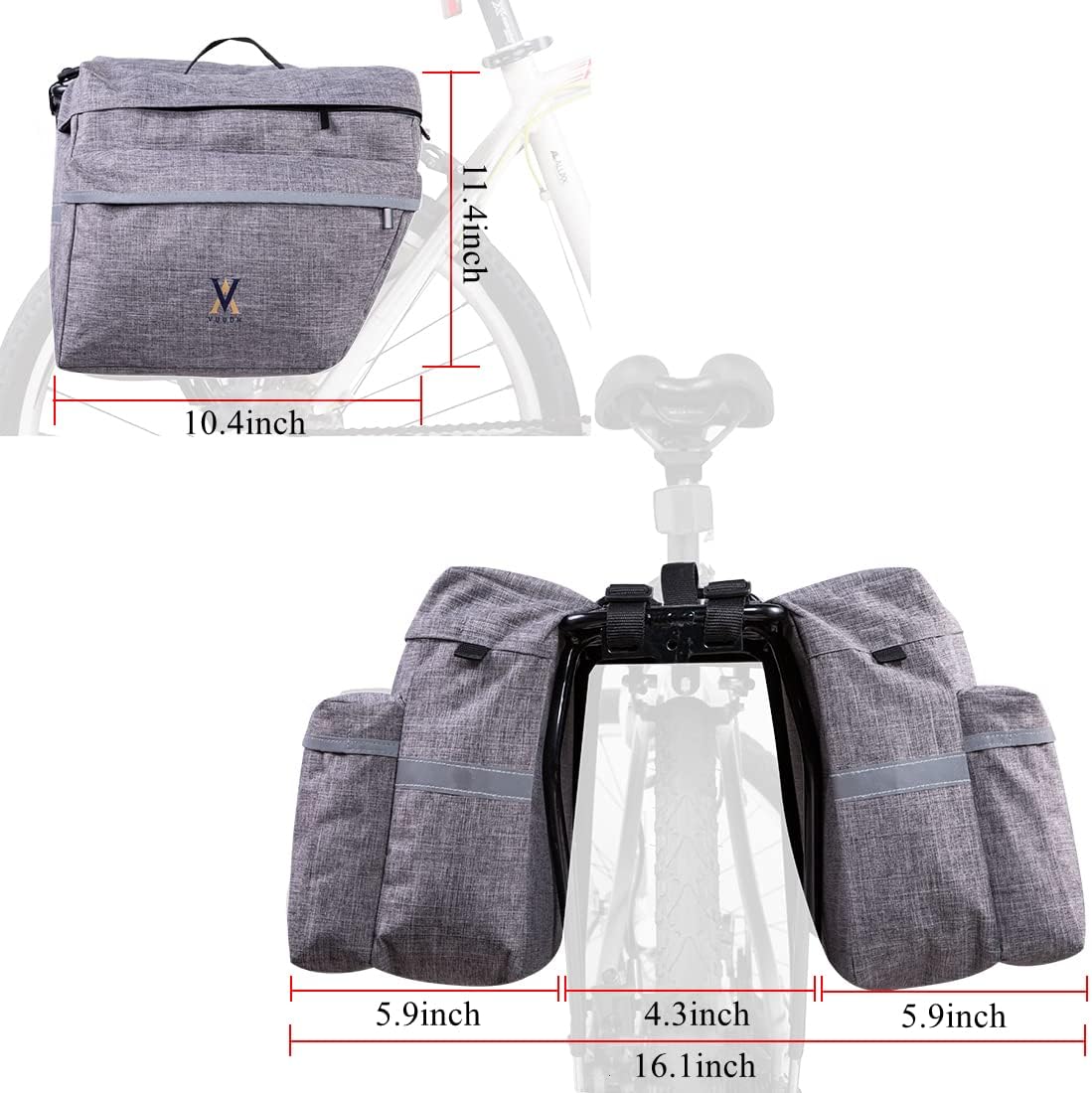 Vuudh Bike Pannier Bag - 30L Bicycle Bag with Reflective Trim, Water-Resistant Bike Rear Seat Saddle Bags