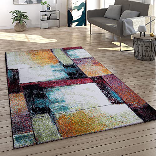 Paco Home Teppich Wohnzimmer Schlafzimmer Kurzflor Vintage Optik Modern Geometrisches Muster Abstraktes Design, Grösse:60x100 cm, Farbe:Bunt 3