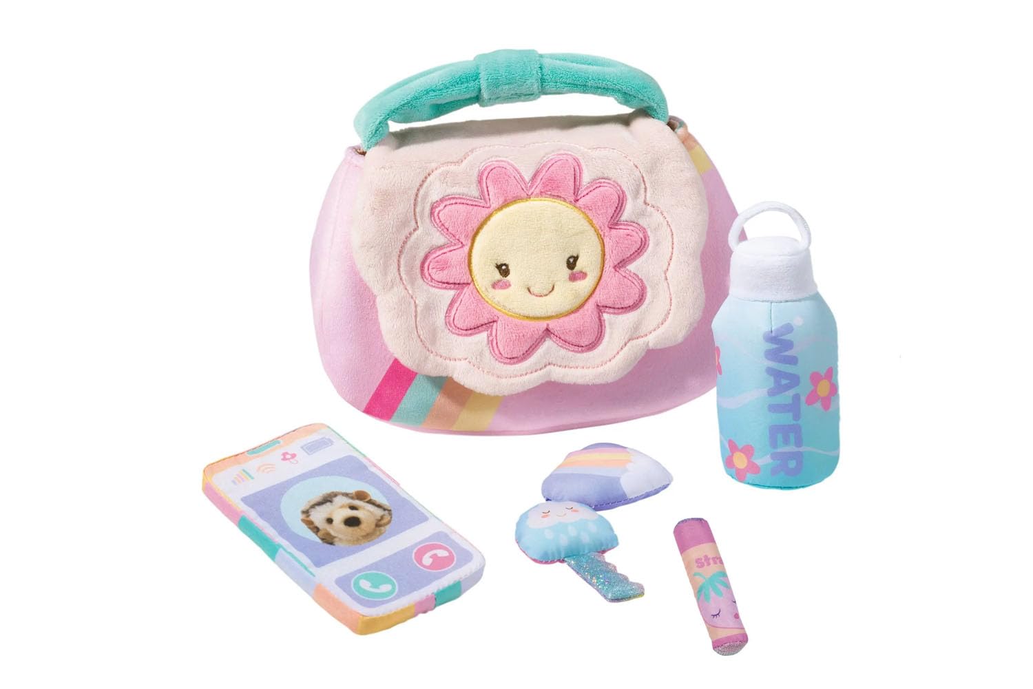 Baby Purse Playset Plush Stuffed Animal Set Butterfly Rainbow Crinkle Toy Set with Custom Name - 9 Inch