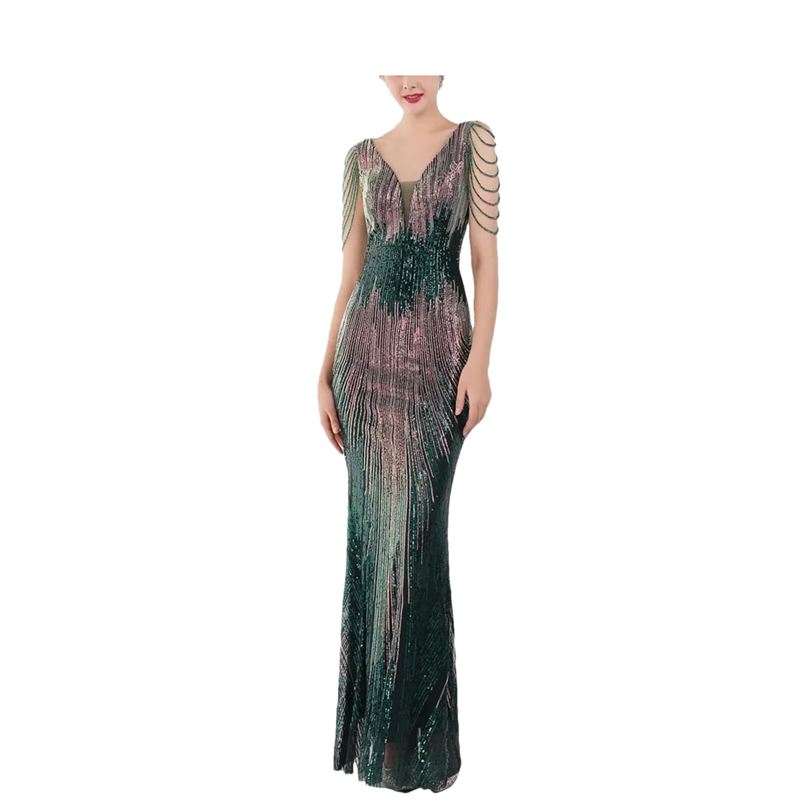 UIOKLMJH Vestido Largo Elegante Formal con Cuentas Y Purpurina para Mujer Vestido De Sirena con Cuello En V para Fiesta Graduación Noche Boda Invitado