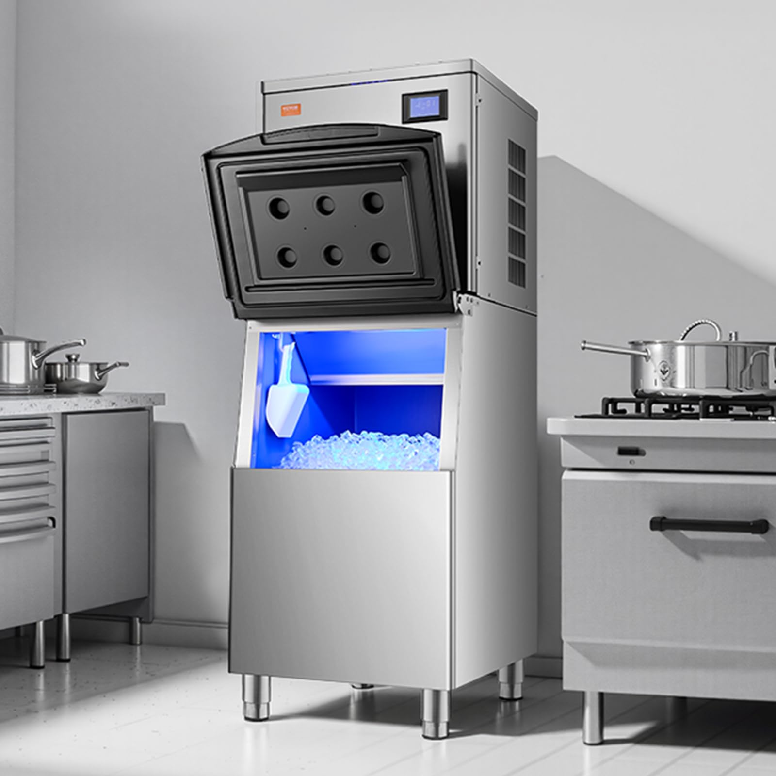 VEVOR Eismaschinenkopf kommerzieller Eisbereiter Eismaschine (nur Kopf) 163 kg/Tag, Kopf aus Edelstahl + PE-Kunststoff Eisbereiter-Kopf mit intelligentem Bedienfeld & Reinigung auf Knopfdruck
