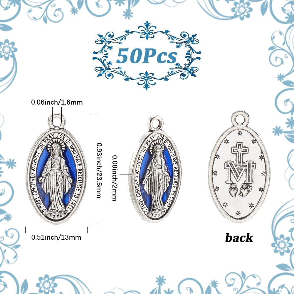 SUNNYCLUE 1 Box 50Pcs Crucifix Charms Rosary Charms Crucifix Pendants Vintage Antique Silver Blue Enamel Oval Easter Pendants Rosary Crosses for Jewelry Making Supplies DIY Necklace Bracelet Earrings - Image 2