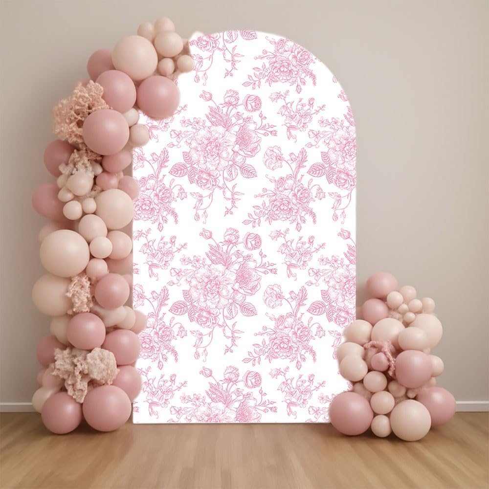 Arch Backdrop Cover Baby in Bloom Baby Shower Arch Stand Spandex Fabric Cover Blue Flowers Floral Pink Bows Girls Birthday Party Baptism Decorations (