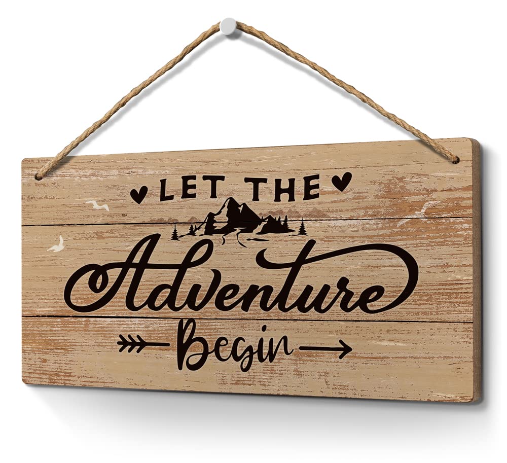 Heuhuww Let the Adventure Begin Sign 6”x12”Nursery Kids Room Decor,Adventure Signs for Cabin Camping Camper,Gifts for Baby Shower,Graduation Retirement Birthday Party Decoration