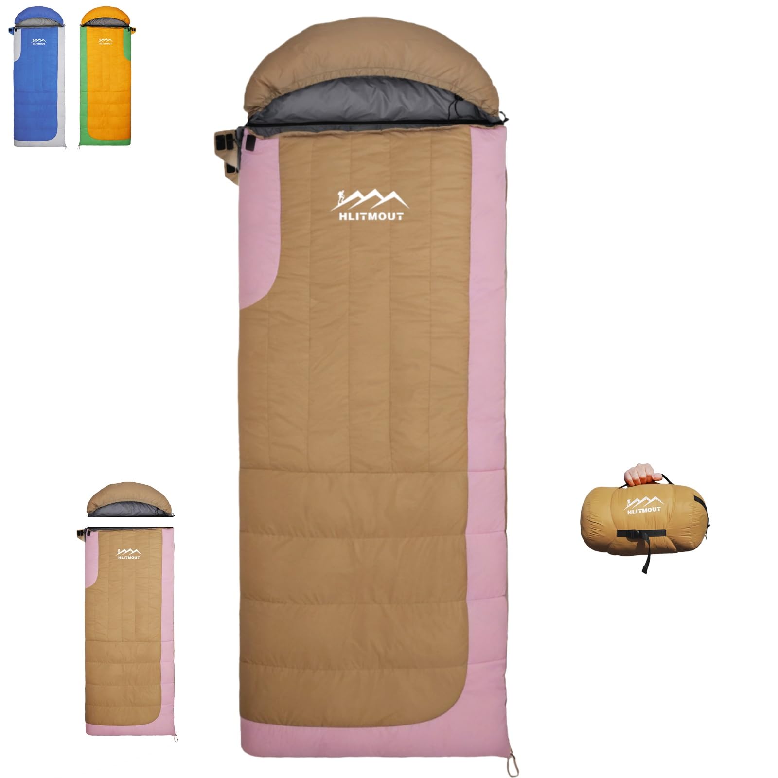 HLITMOUT Blanket Down Sleeping Bag (Pink and Beige, 500g down filling)