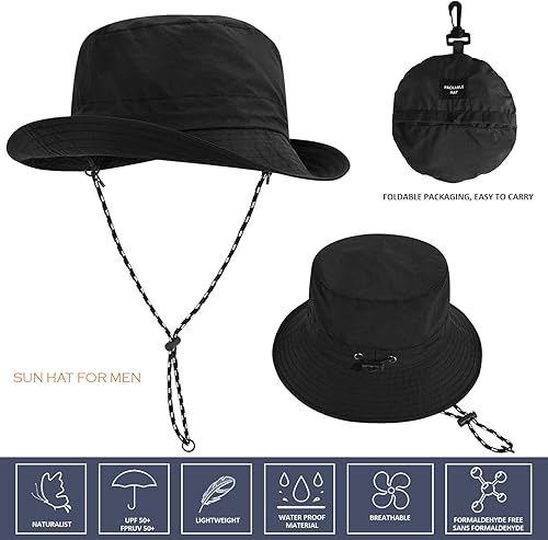 Miniatura 3 de Sombrero de sol al aire libre para hombres, sombreros de verano para hombre, protección solar plegable de ala ancha, sombrero de playa UPF 50+