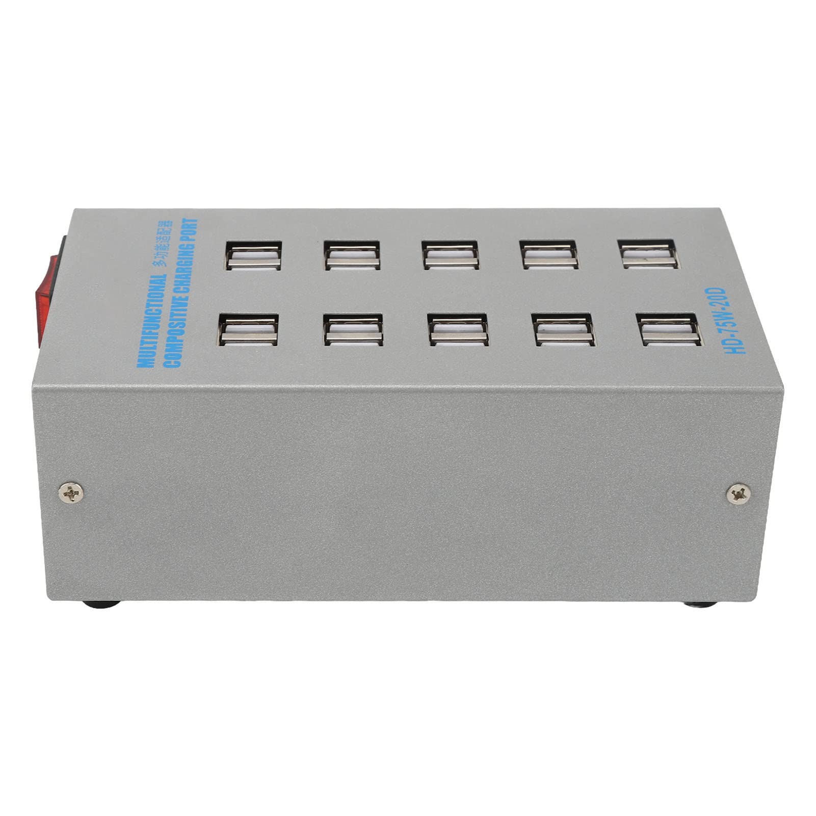 HD 75 20D koncentrator USB z zasilaniem, 20-portowy rozdzielacz USB, wielofunkcyjna stacja ładująca z cichym wentylatorem, uniwersalna konstrukcja wejściowa do telefonów, tabletów, aparatów