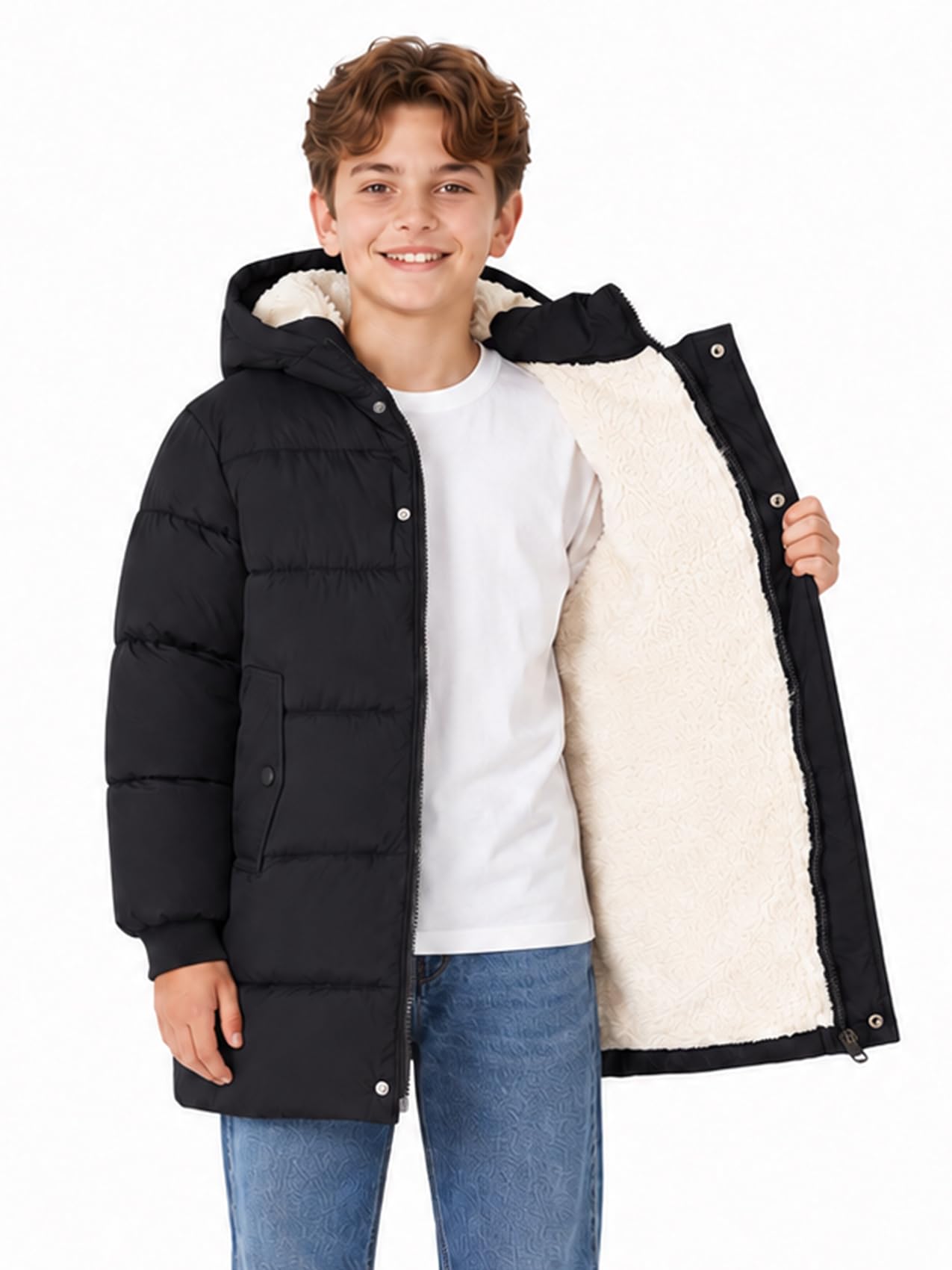 SEAUR Piumino per bambini, con cappuccio, con cerniera, imbottito, invernale, per ragazze e ragazzi, caldo | Cappotto foderato in pile caldo trapuntato lungo bambini giacca trapuntata