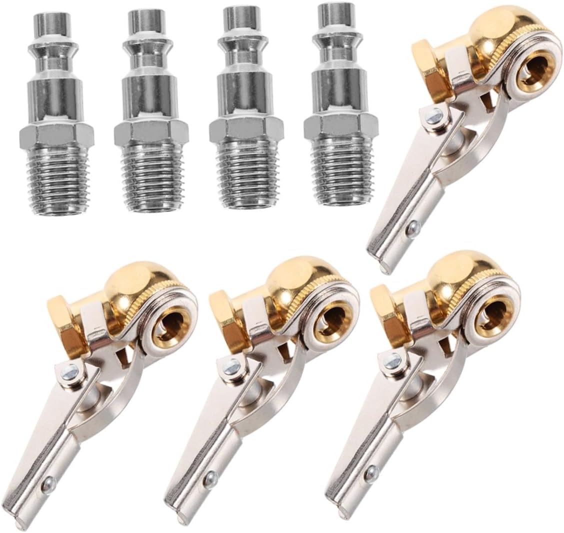 Locking Tire Inflator Clip Chuck 1/4" Npt Quick Connect Adapter 4pcs Set for Vehicle Air Compressor Pump Tire Stem Tool