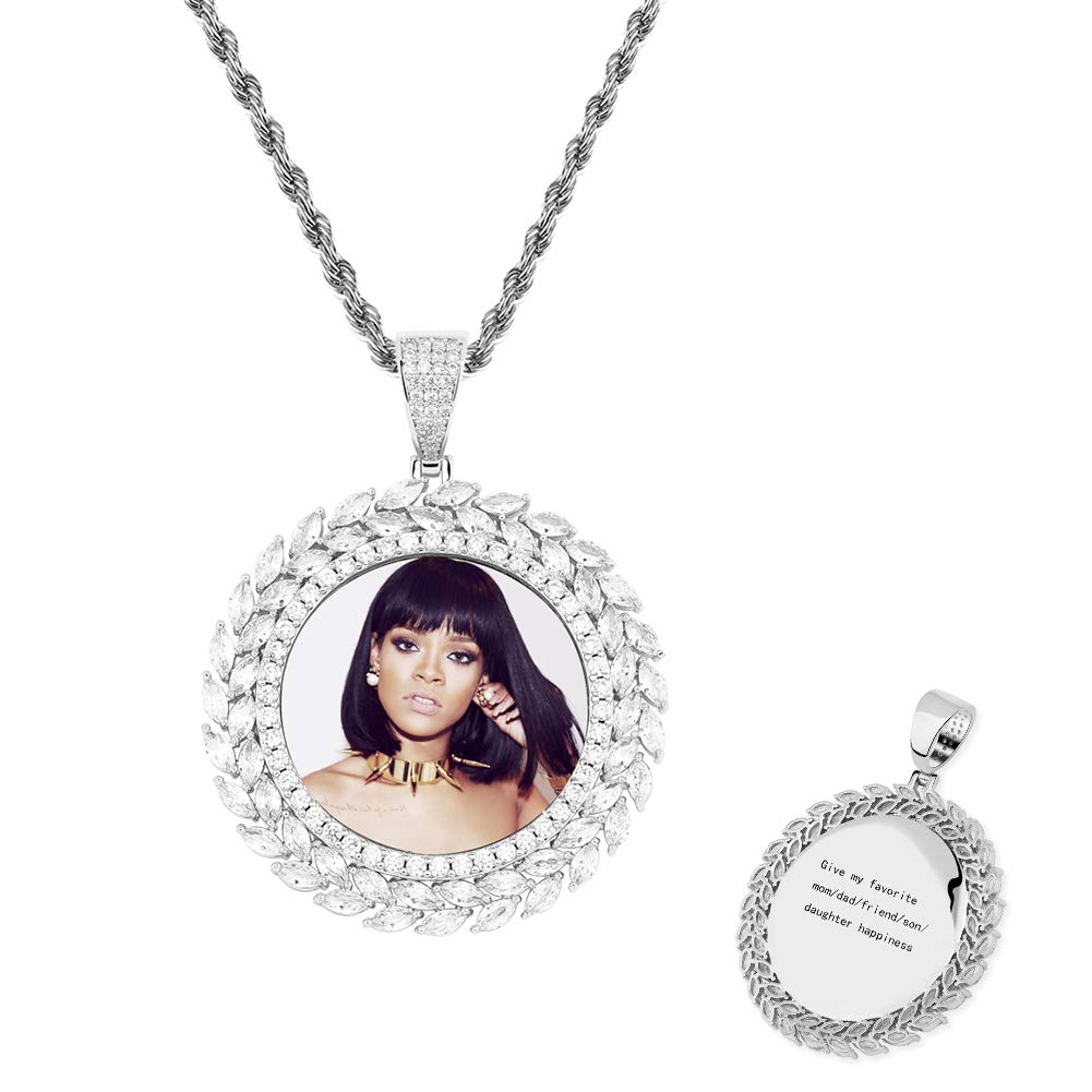 Picture Necklace Personalized for Men 18K Gold Plated Angel Wings Heart Text Engrave Custom Photo Pendant for Women