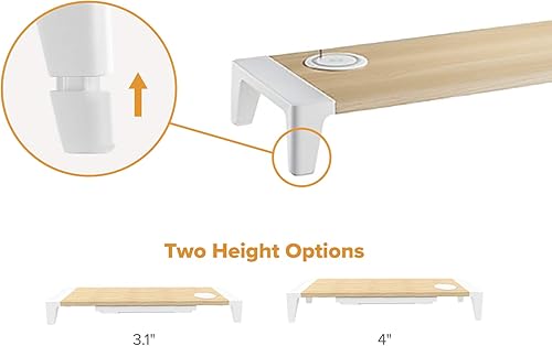 Miniatura 5 de Bostitch Soporte de madera para monitor de oficina con almohadilla de carga inalámbrica, cajón para almacenamiento, elevador de altura ajustable