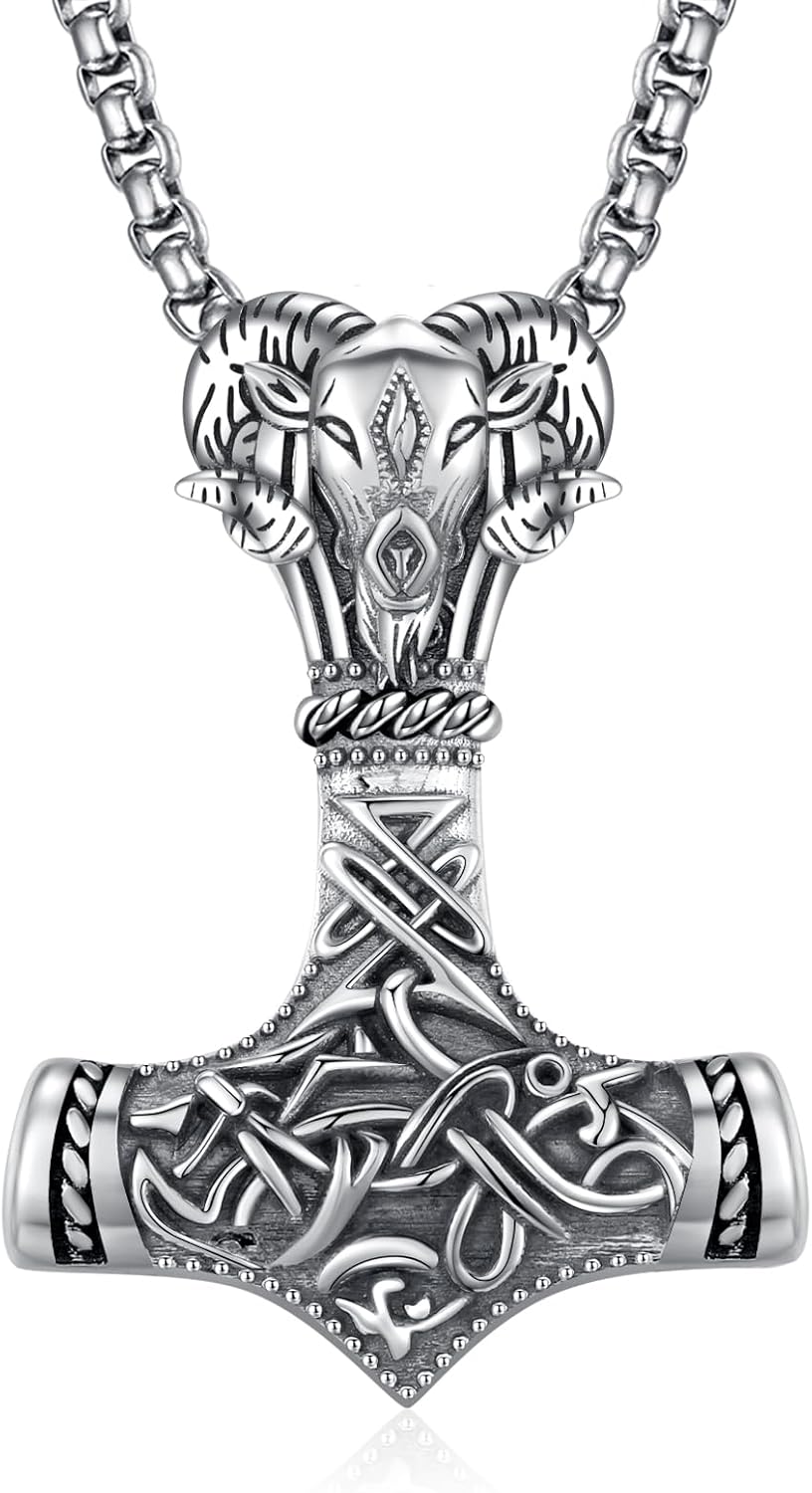 ADMETUS 925 Sterling Silver Thor Hammer Necklace Viking Mjolnir Pendant Jewelry Gifts for Men with 2.5mm 22"+2" Rolo Chain