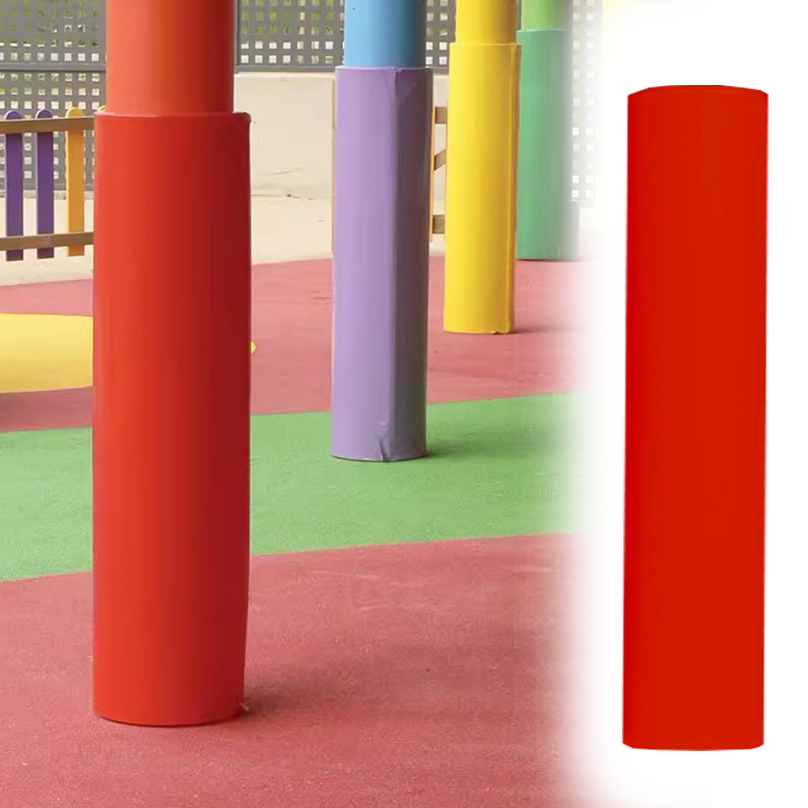 All Weather Round Column Pole Padding, Safety Pole Wrap Column Cover for Community/Playground, Professional Pole Anti-collision Protector Pad(Red,Dia-6"/15.2cm)