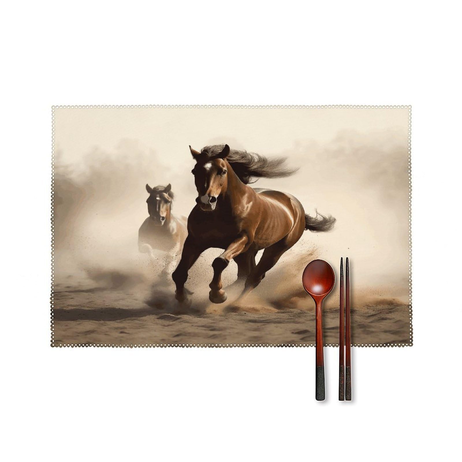 Animals Horse Running Placemats Set of 6 Heat Resistant Non-Slip Place Mats Washable Wipeable Table Mats Elegant Farmhouse Placemat for Kitchen Dining Outdoor Party Table Decor