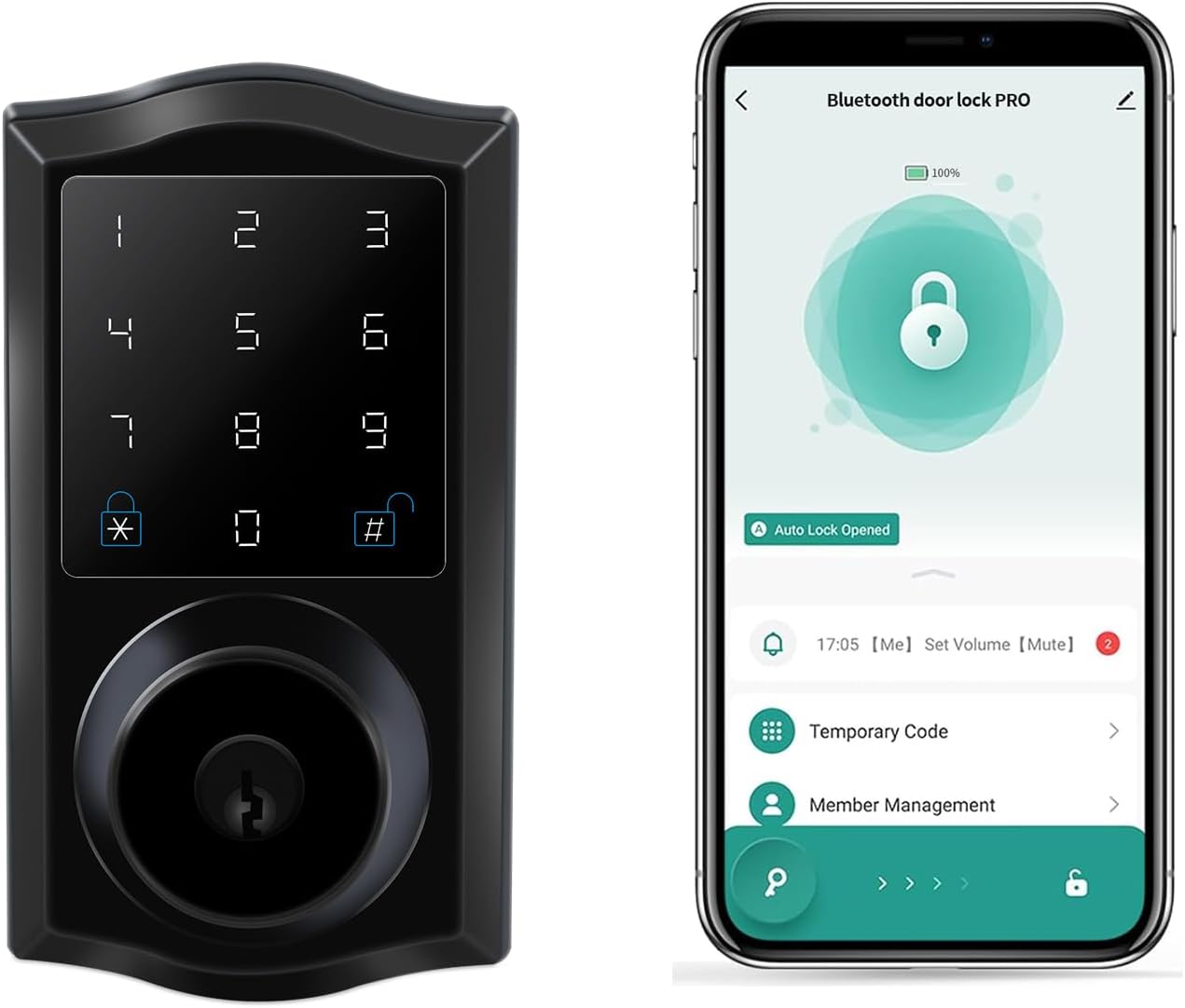 Pahama Cerradura de puerta de entrada sin llave, con pantalla táctil, cerradura de puerta de entrada sin llave a través de Bluetooth, bloqueo de 1