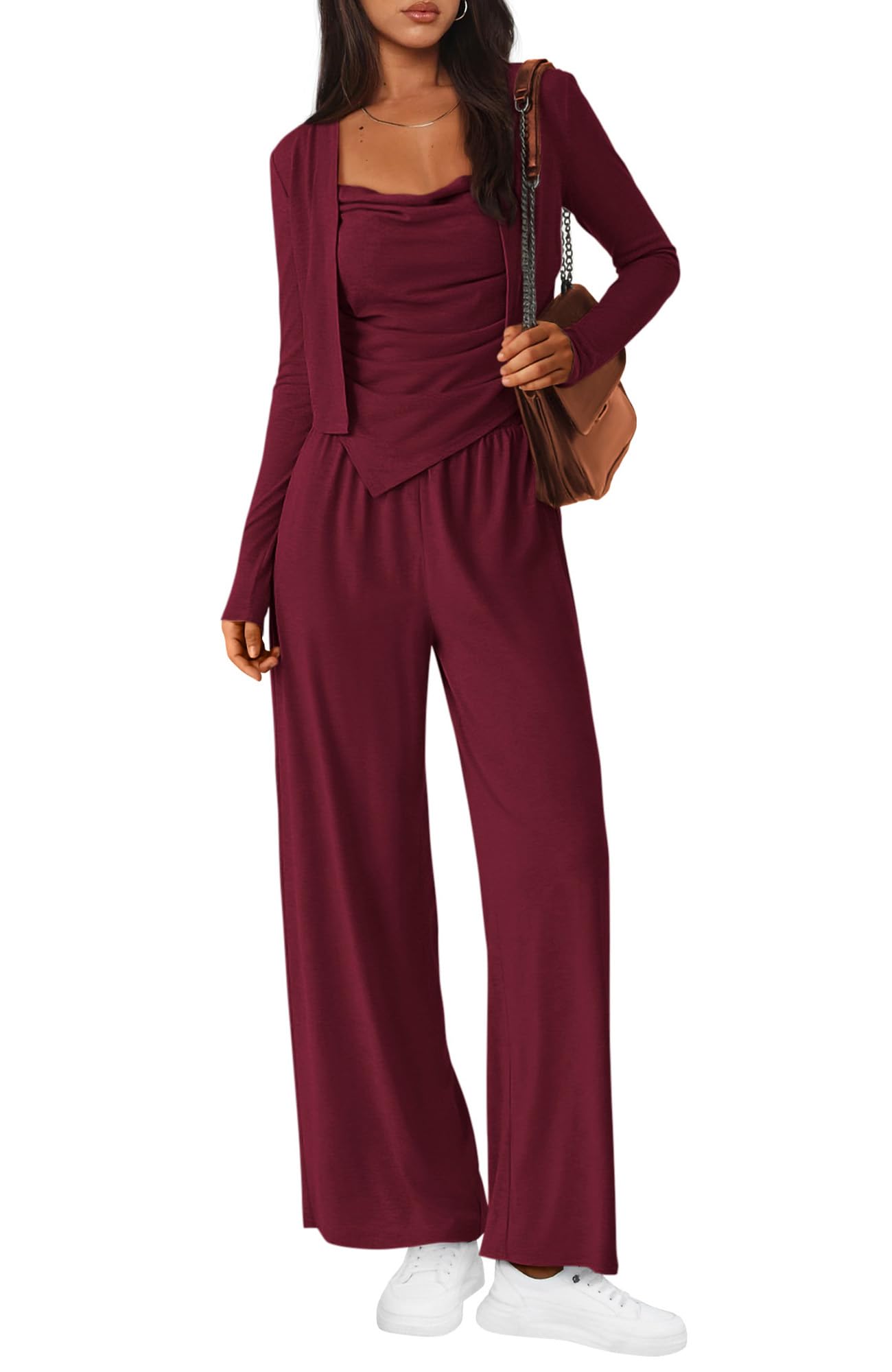 BTFBM Women's Fall Lounge Sets 3 Piece Outfit Tracksuits Casual Long Sleeve Tops High Waisted Sweatpants Set