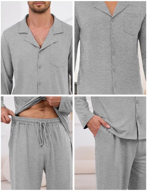 Marvmys Mens Pajama Set Soft Button Down Pajamas Long Sleeve Pjs Sleepwear Loungwear Comfy Sleep Sets with Pockets S-3XL - Image 8