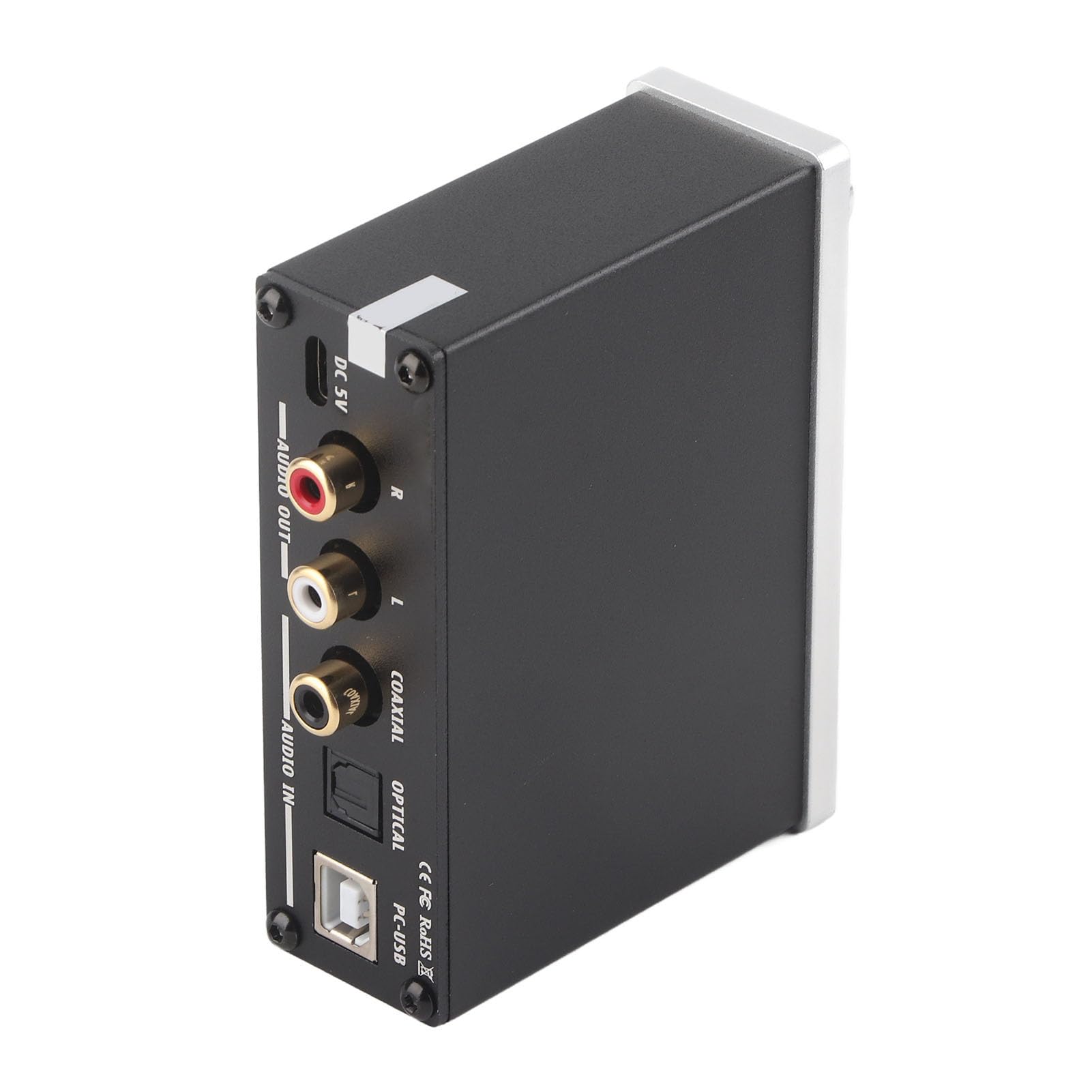 Dekoder dźwięku Culnflun DAC, wzmacniacz słuchawkowy 3,5 mm, optyczny koncentryczny cyfrowy konwerter audio USB, pozłacane wyjście, regulacja tonów wysokich, zasilanie DC5V, (Srebrny)