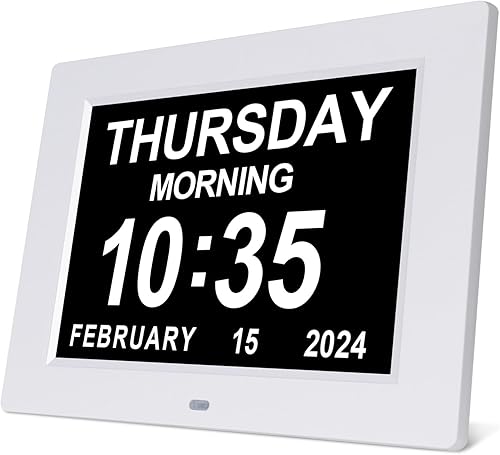 SSINI Reloj de demencia con calendario digital grande para personas mayores con fecha y hora para ancianos, pantalla grande, con 12 alarmas
