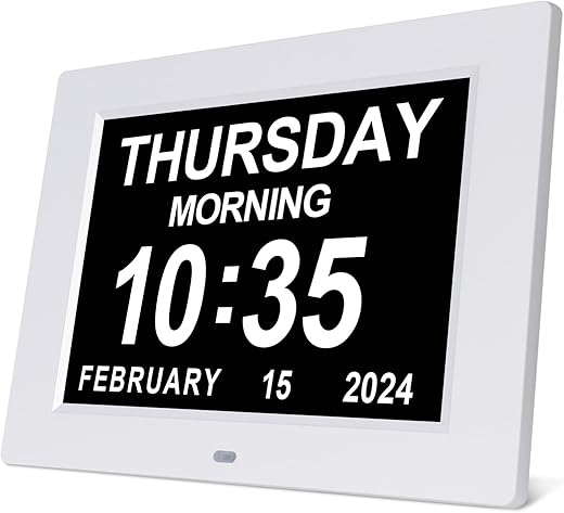 SSINI Dementia Clock Large Digital Calendar for Seniors with Date and Time - Elderly Digital Clock Large Display, 12 Custom Alarms (8 Inch)