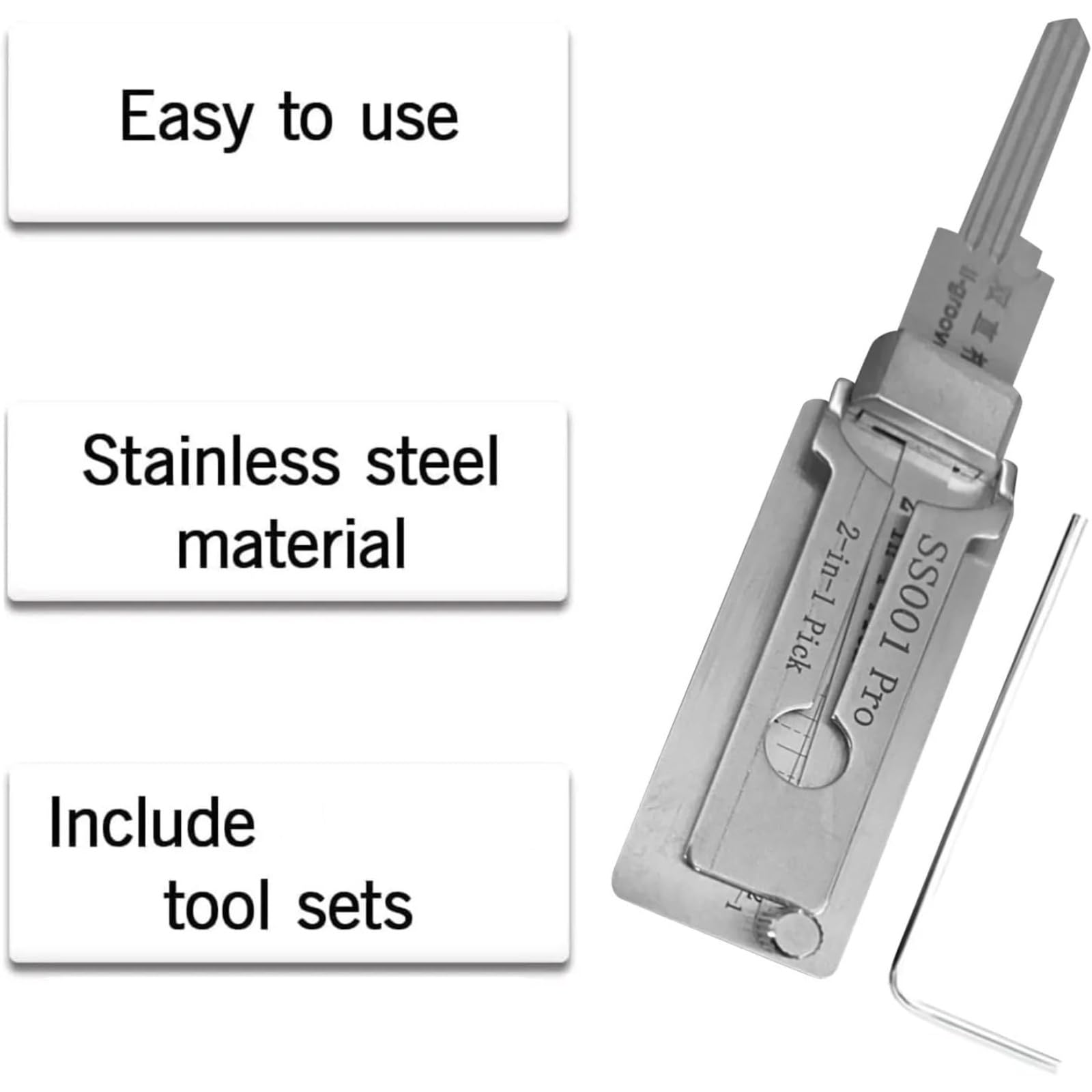 SS001 Pro Stainless Steel Key Decoder,2 in 1 Pick and Decoder Tools for Door Lock,Lock Picking Set for Beginners,Stainless Steel Lo/ck Picking Kit,Lo/ck Pick De/Coder for Auto,Master Key De/Coder - Image 3