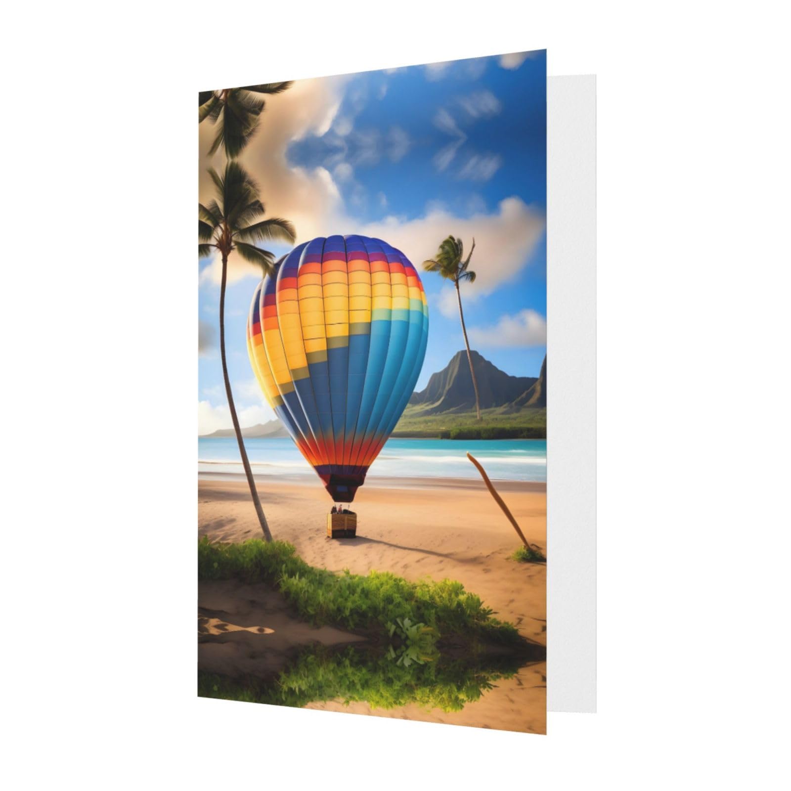 Carte D'anniversaire Montgolfière Hawaïenne - Papier Nacré, Enveloppe Incluse - Vœux élégants