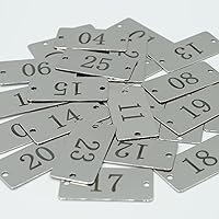 Vista 6 de StayMax Etiquetas numeradas rectangulares de acero inoxidable con dos agujeros de 1 pulgada x 2 pulgadas (1-25)
