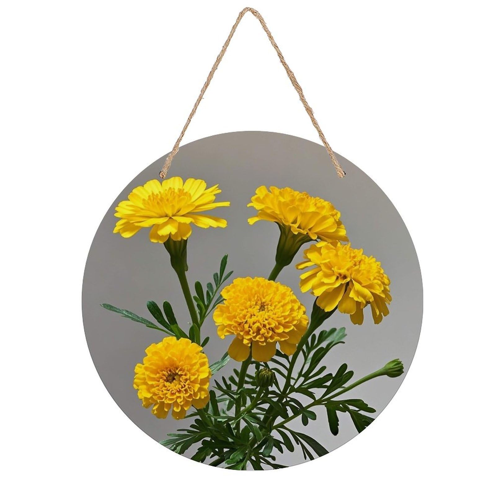 FekiLoot Round Marigold Wall Art Decor Painting Wooden Hanging Sign with Ropes Bohemian Wall Hanging Retro Mid Century Modern Wall Art for Home Bedroom Living Room 7.9x7.9 in