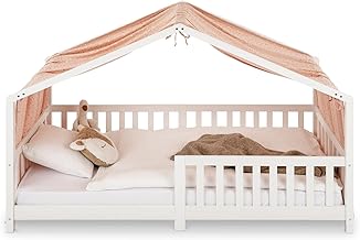 IDIMEX LIAN 100% Cotton Muslin Bed Curtain 125 x 390 cm for Children's Cabin Beds, Light and Soft Fabric, Star Pink