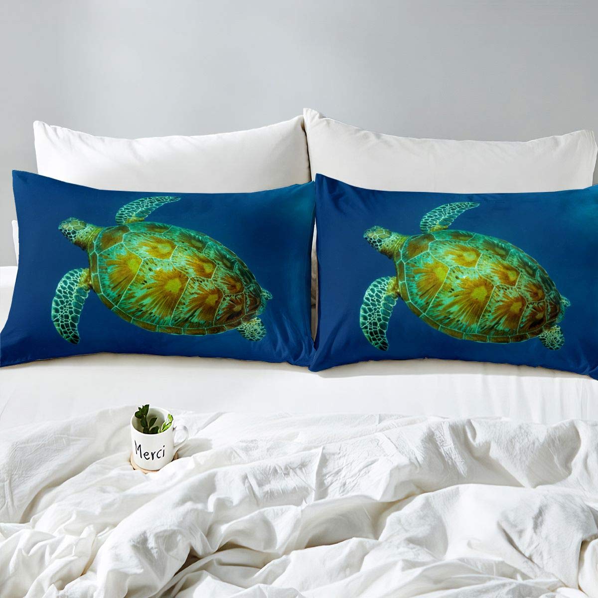 Copripiumino Animali Marini DACRWEKZ - Set Una Piazza E Mezza 230x220 Cm Con 2 Federe 50x80 Cm, Reversibile, Microfibra