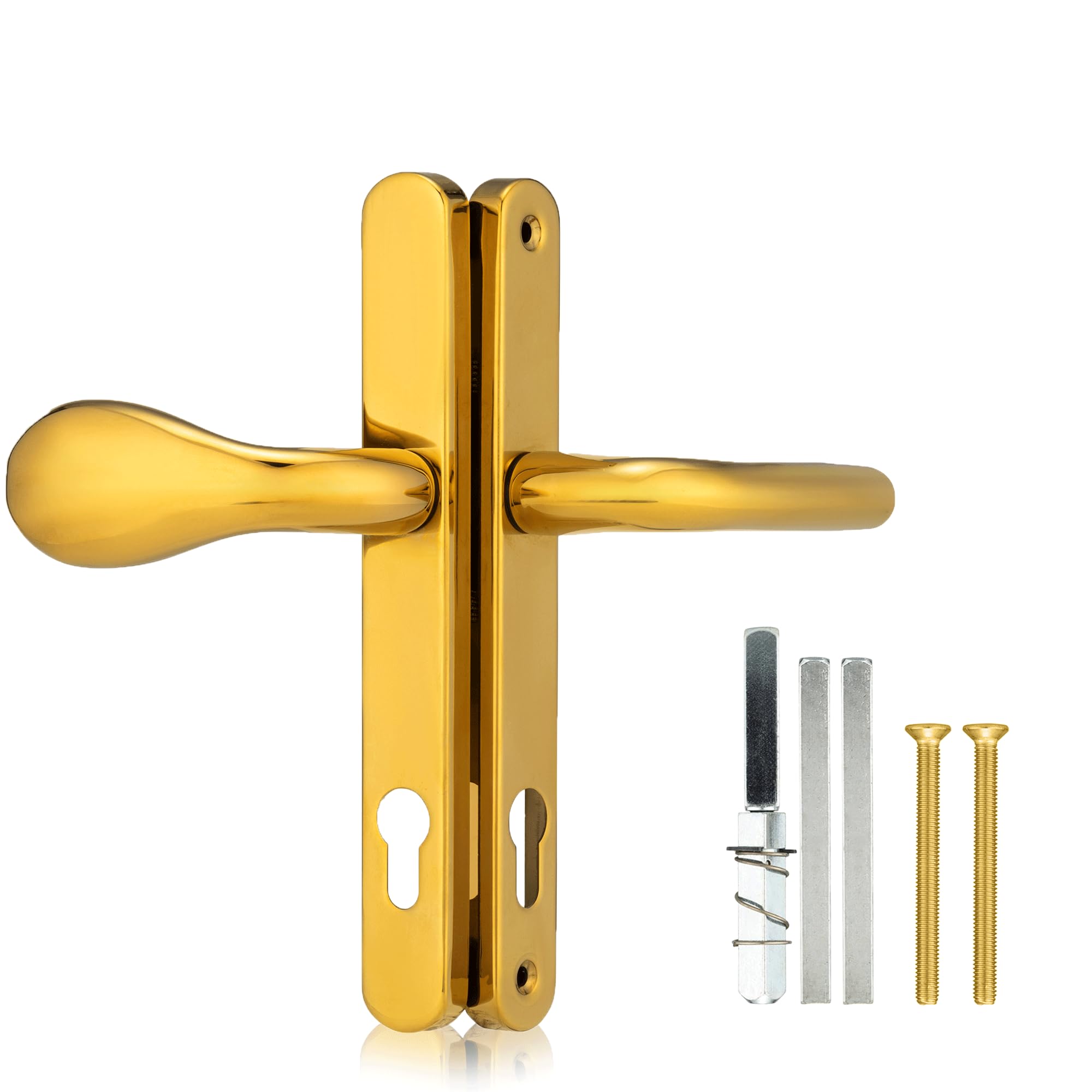 XFORT Uros Polished Brass Inline UPVC Door Handle, (PZ 92mm, Screw Hole Distance 211mm