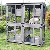 Aivituvin Cat Catio Kitty House Outdoor and Indoor Run Large Wooden Cat Enclosure on Wheels 70.9' Upgraded Version Kennel Cage with Reinforcement Wooden Strip,2 Sets Include