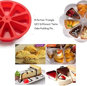 Silicone Cake Scone Pan,Triangle 8 Cavity Pizza Cake Pan,Silicone Cake Mold,Reusable Baking Tool for Cake Chocolate and Fondant, Easy to and Multi-use Silicone,Baking Pan for Home and Professional Use