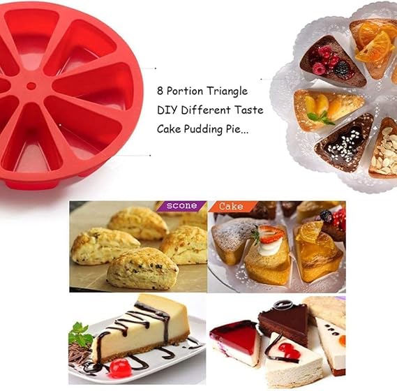 Silicone Cake Scone Pan,Triangle 8 Cavity Pizza Cake Pan,Silicone Cake Mold,Reusable Baking Tool for Cake Chocolate and Fondant, Easy to and Multi-use Silicone,Baking Pan for Home and Professional Use