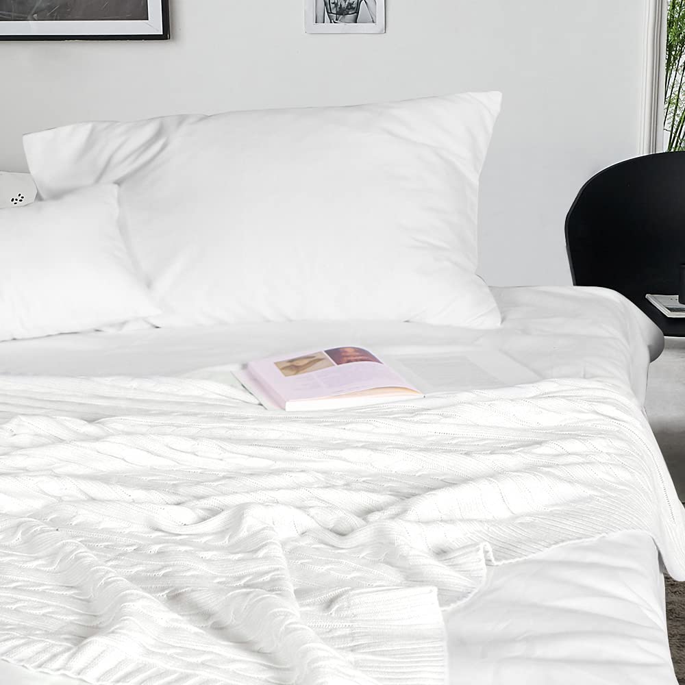 NTBAY Coperta in Maglia di Cotone, Coperta da Letto Multicolore Super Morbida e Calda, 130 x 170 cm, Bianco